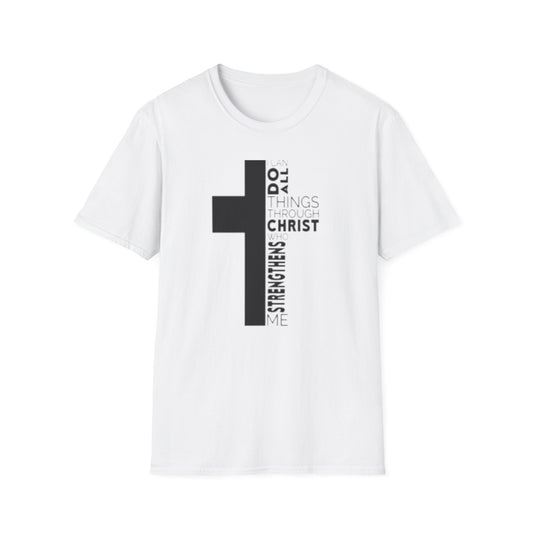 Christian Cross T-Shirt — "Christ Strengthens Me" Inspirational Faith Tee