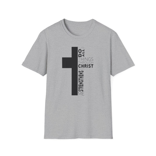 Christian Cross T-Shirt — "Christ Strengthens Me" Inspirational Faith Tee